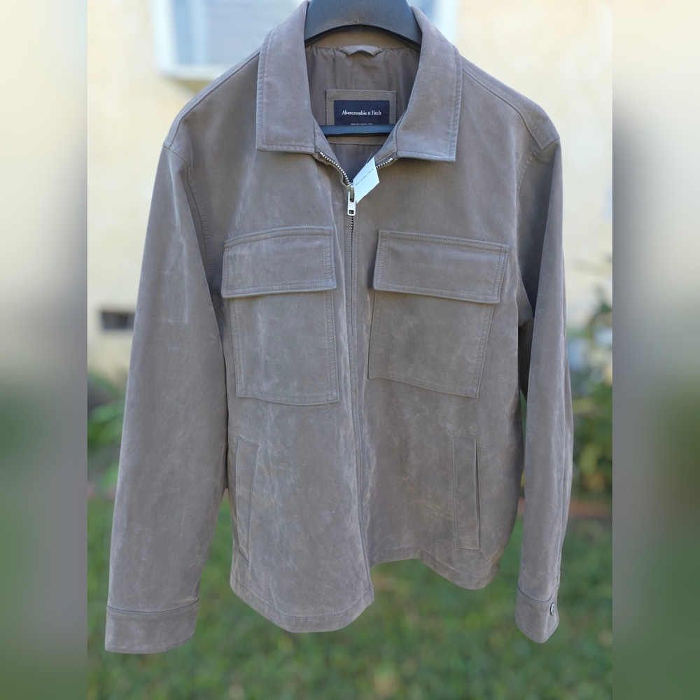Men's Abercrombie & Fitch Vegan Suede Zip Jacket XL Gray NWT